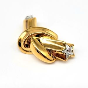 Kenneth Jay Lane KJL Vintage Shooting Star and Heart Knotted Gold Tone Brooch